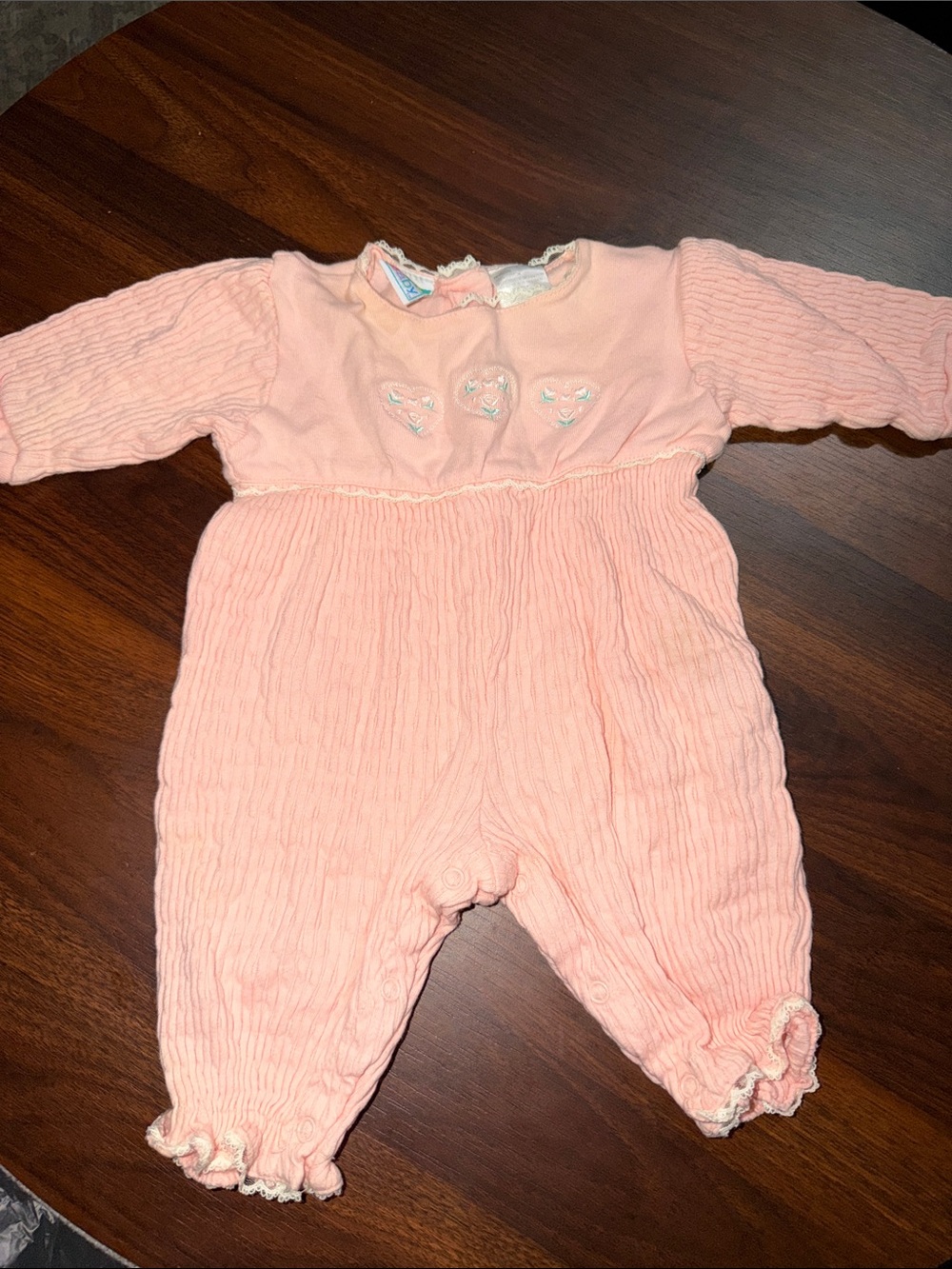 Vintage McBaby Pink Embroidered Hearts One Piece Romper cottagecore Girl 6-9 mth